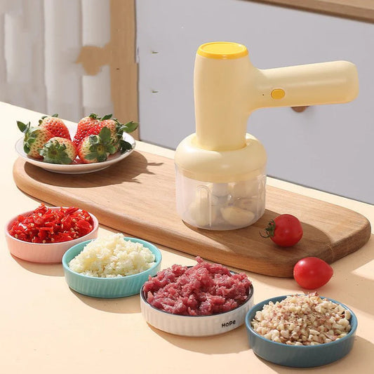 2-in-1 Electric Garlic Chopper – USB Rechargeable Handheld Multipurpose Kitchen Gadget for Chopping Vegetables, Meat, Ginger, and Chili