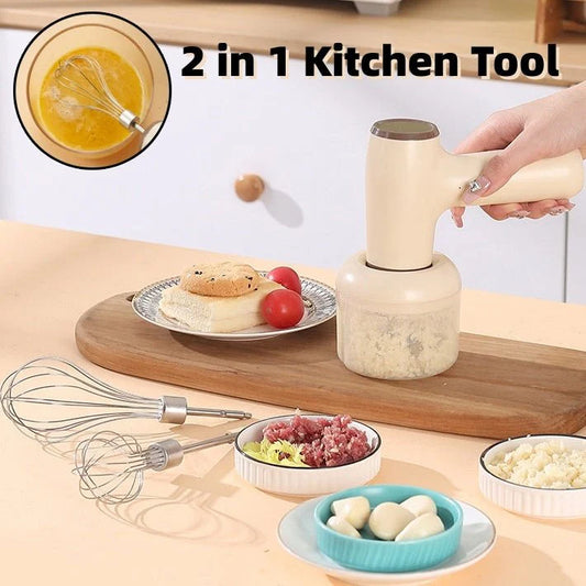 2-in-1 Electric Garlic Chopper – USB Rechargeable Handheld Multipurpose Kitchen Gadget for Chopping Vegetables, Meat, Ginger, and Chili